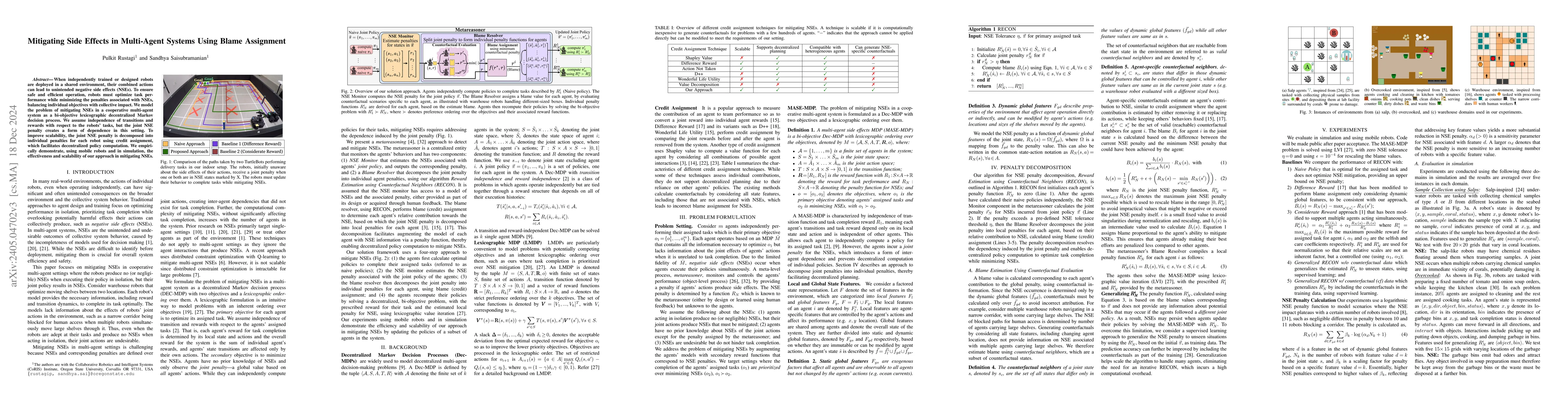 Thumbnail for Mitigating Negative Side Effects in Multi-Agent Systems Using Blame
  Assignment