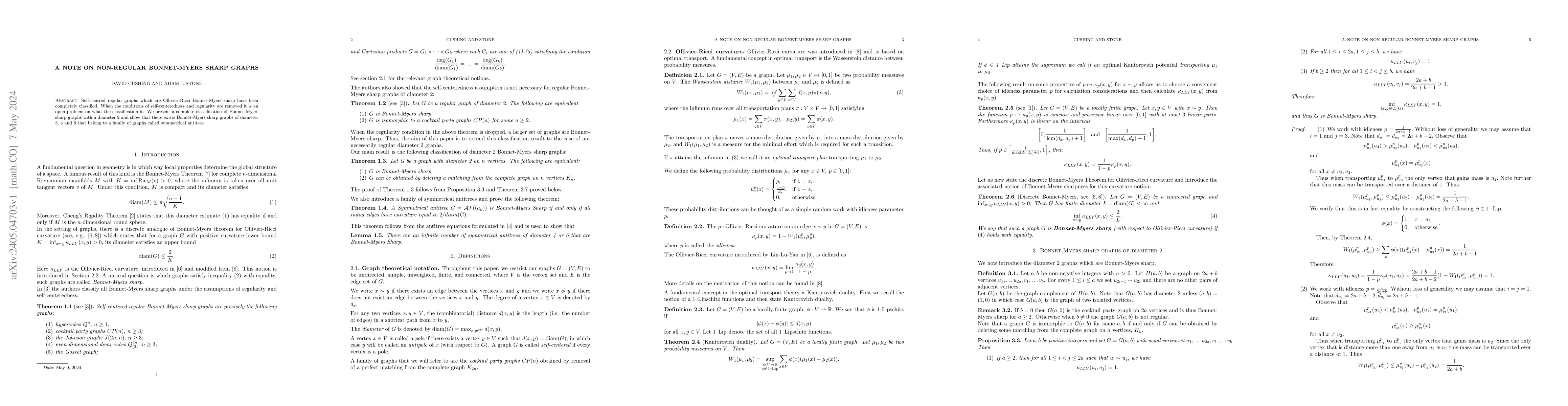 Thumbnail for A note on non-regular Bonnet-Myers Sharp Graphs