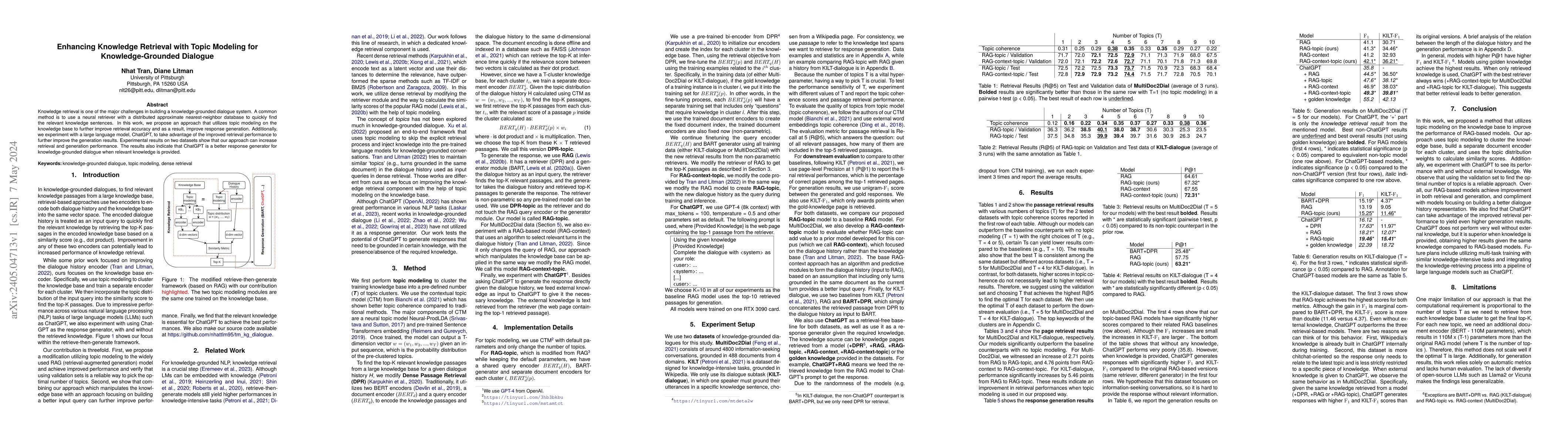 Thumbnail for Enhancing Knowledge Retrieval with Topic Modeling for Knowledge-Grounded
  Dialogue