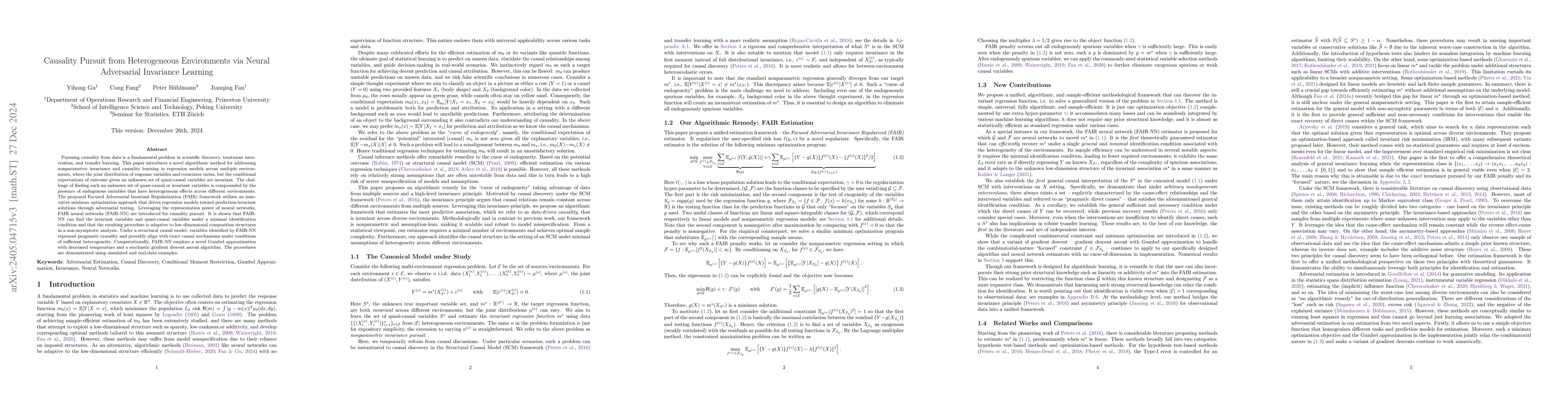 Thumbnail for Causality Pursuit from Heterogeneous Environments via Neural Adversarial
  Invariance Learning
