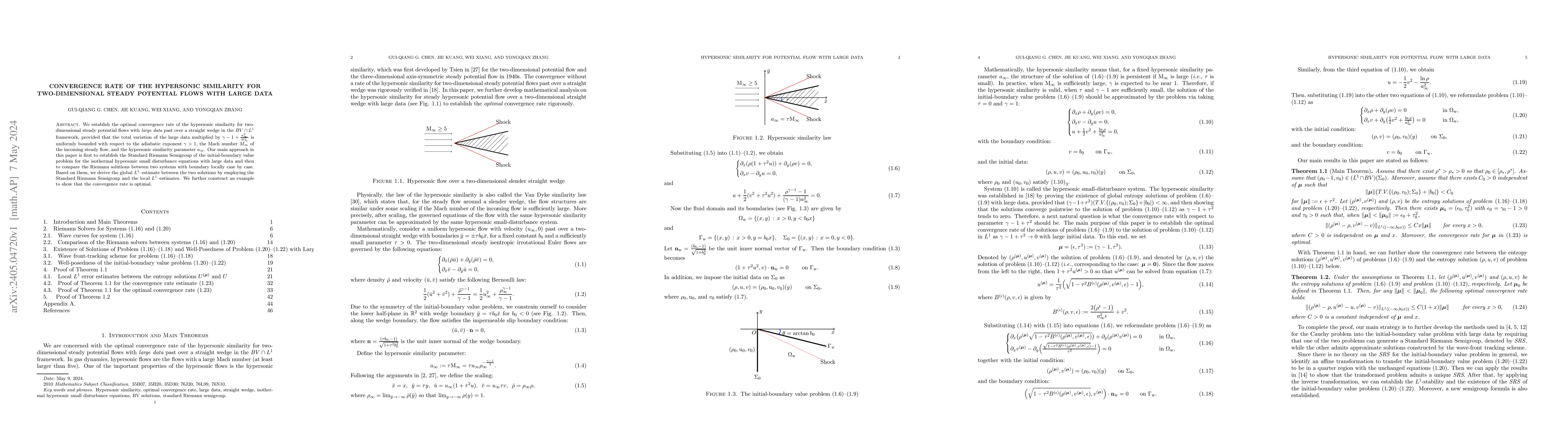 Thumbnail for Convergence Rate of the Hypersonic Similarity for Two-Dimensional Steady
  Potential Flows with Large Data