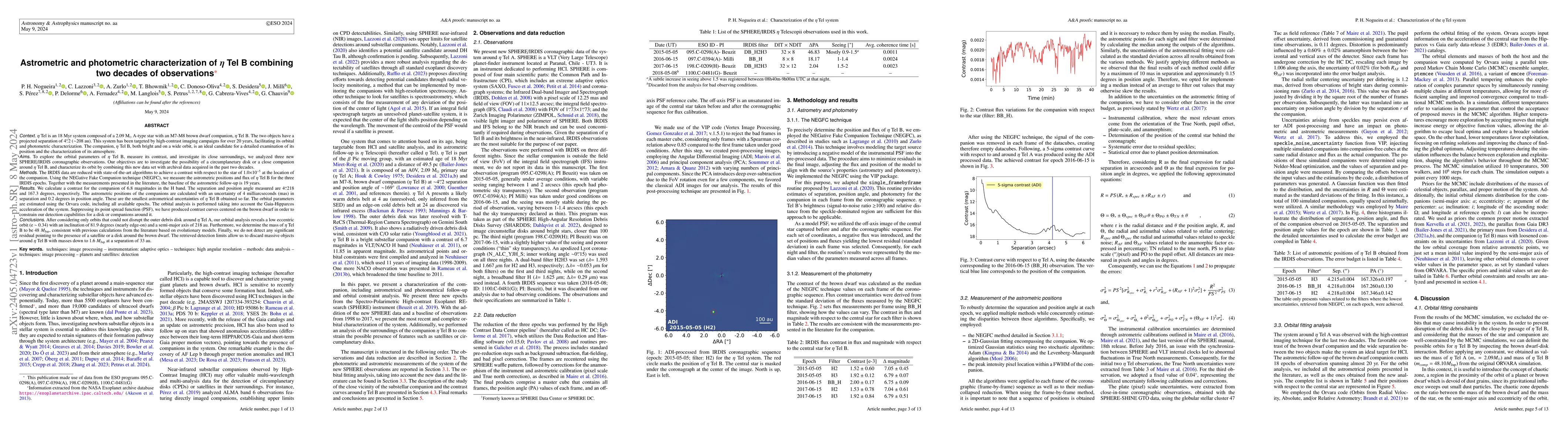 Thumbnail for Astrometric and photometric characterization of $\eta$ Tel B combining
  two decades of observations