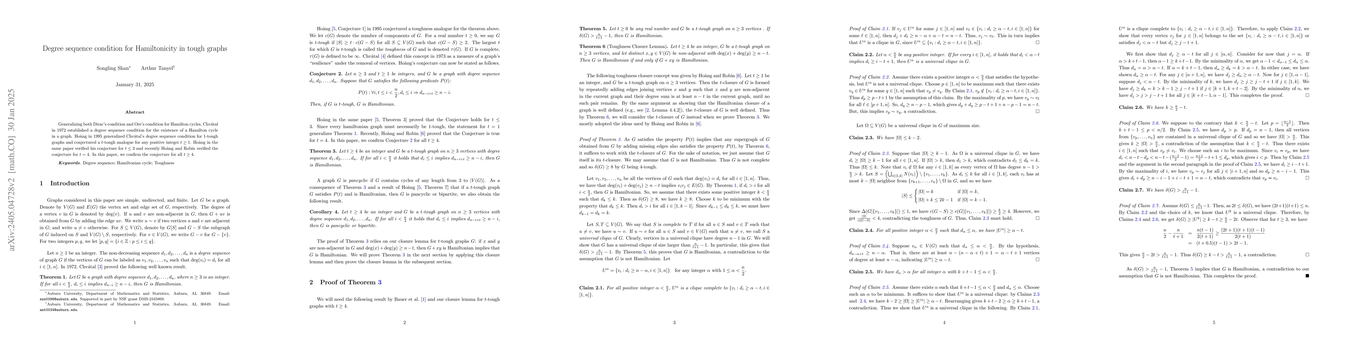 Thumbnail for Degree sequence condition for Hamiltonicity in tough graphs