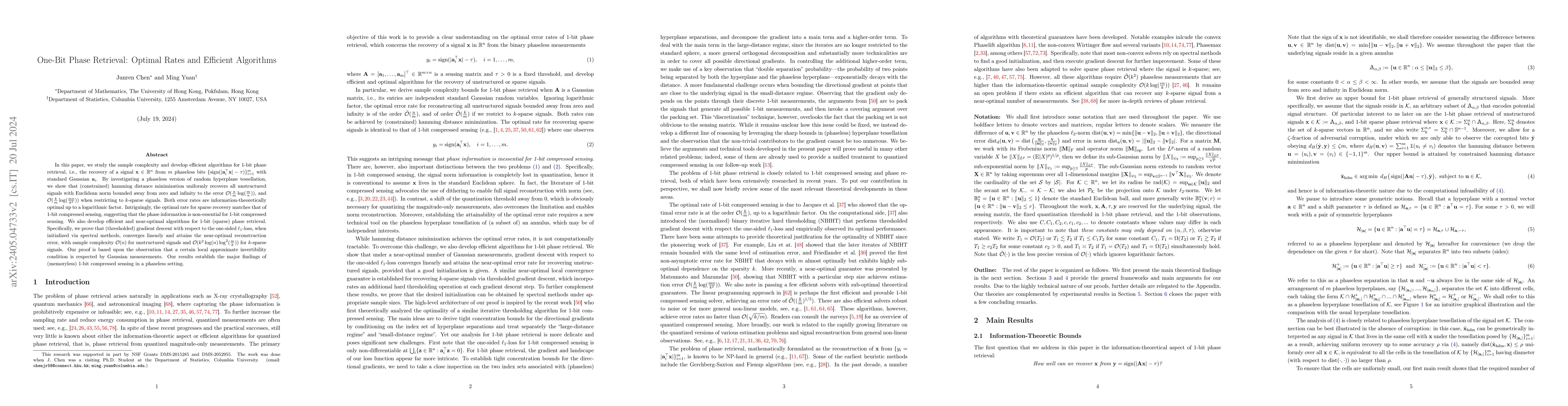 Thumbnail for One-Bit Phase Retrieval: Optimal Rates and Efficient Algorithms