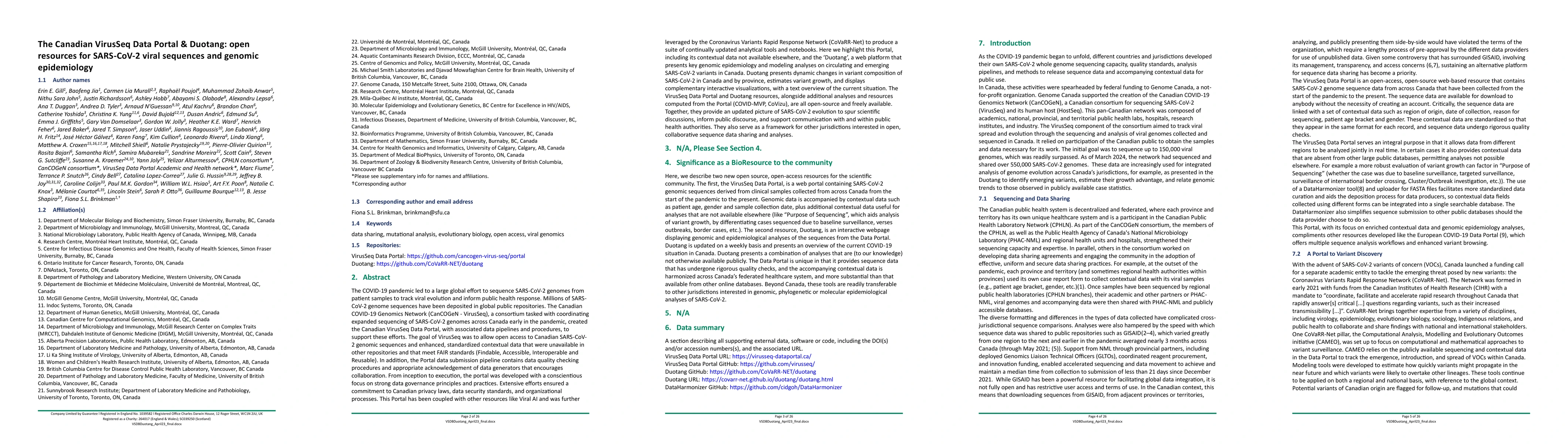 Thumbnail for The Canadian VirusSeq Data Portal & Duotang: open resources for
  SARS-CoV-2 viral sequences and genomic epidemiology