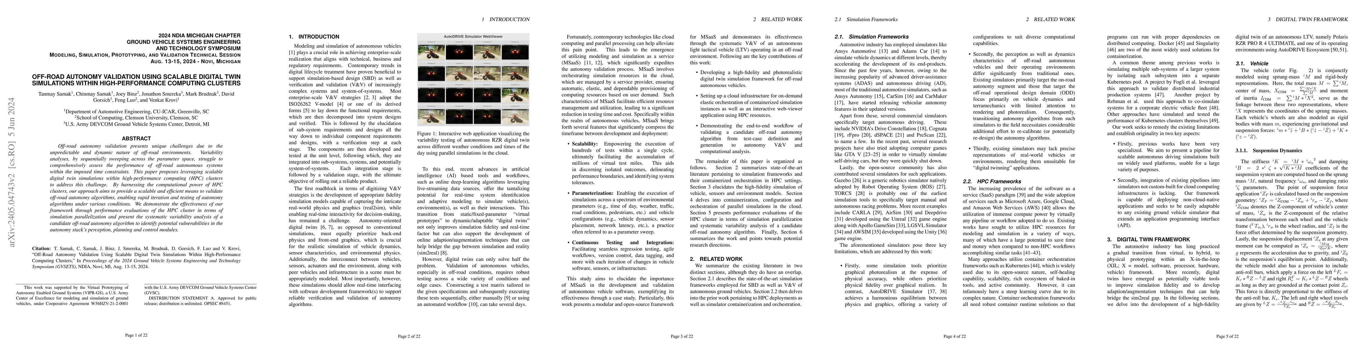 Thumbnail for Off-Road Autonomy Validation Using Scalable Digital Twin Simulations
  Within High-Performance Computing Clusters