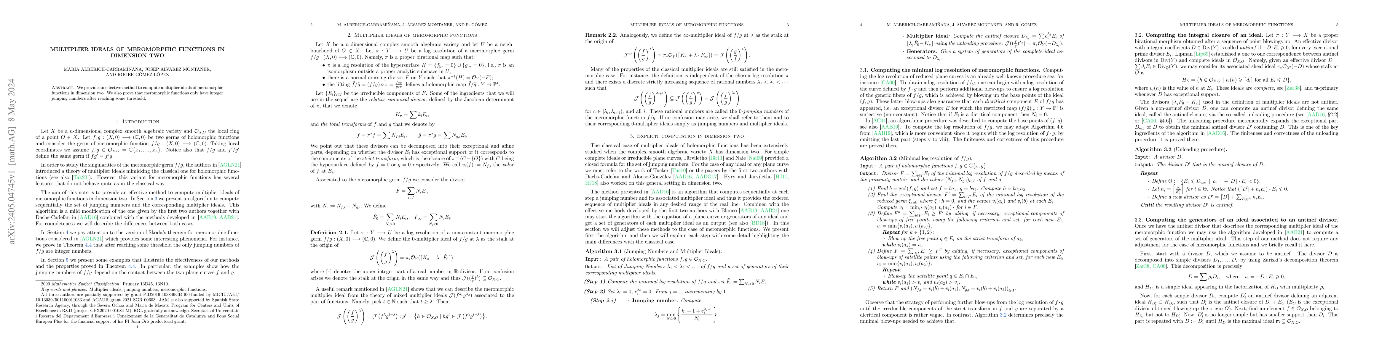 Thumbnail for Multiplier ideals of meromorphic functions in dimension two