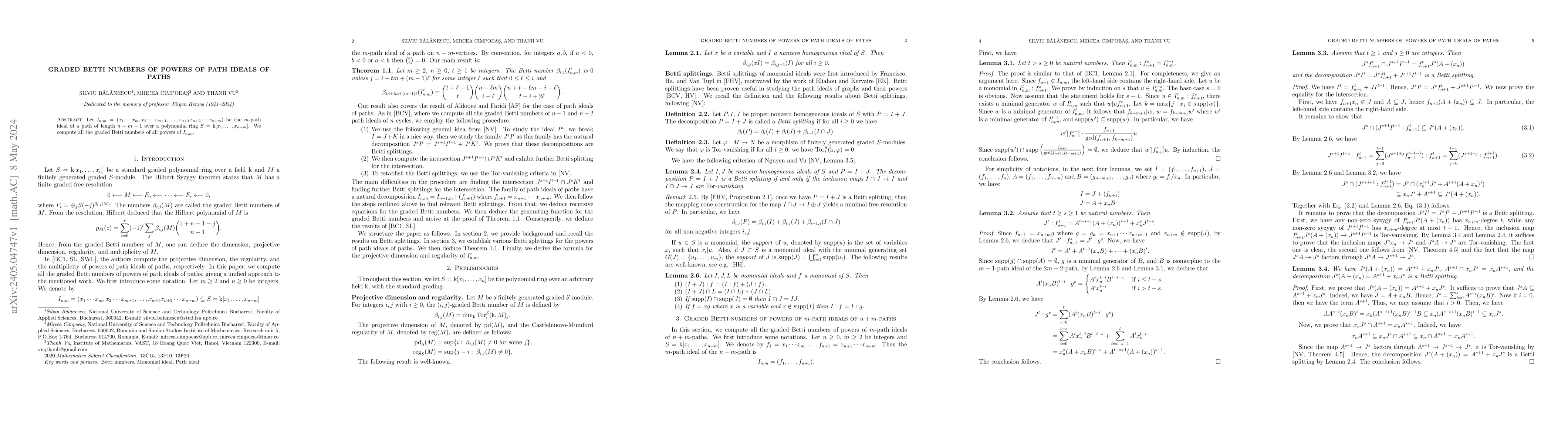 Thumbnail for Graded Betti numbers of powers of path ideals of paths