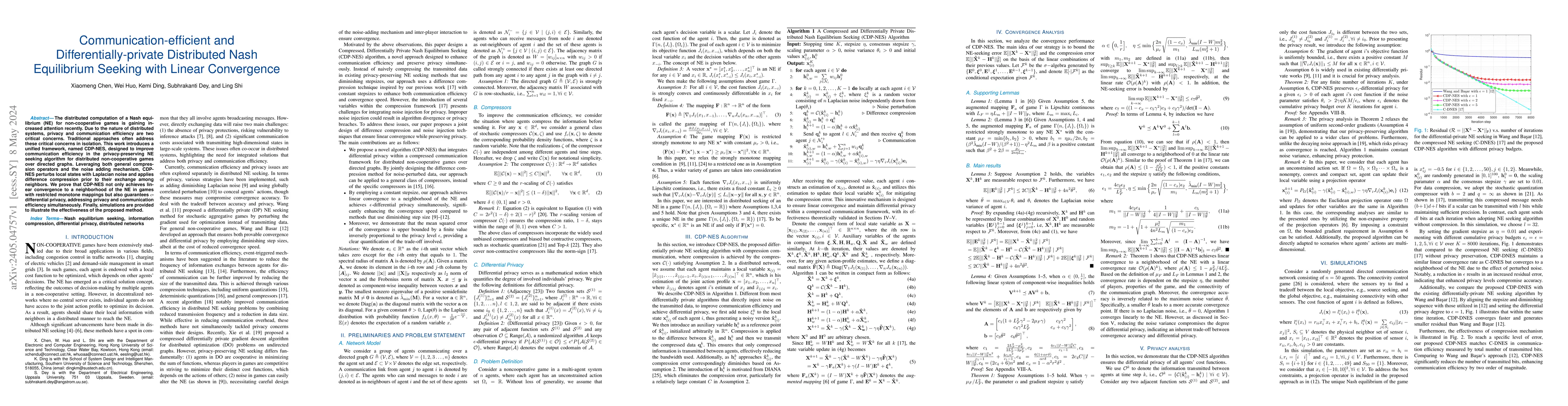Thumbnail for Communication-efficient and Differentially-private Distributed Nash
  Equilibrium Seeking with Linear Convergence
