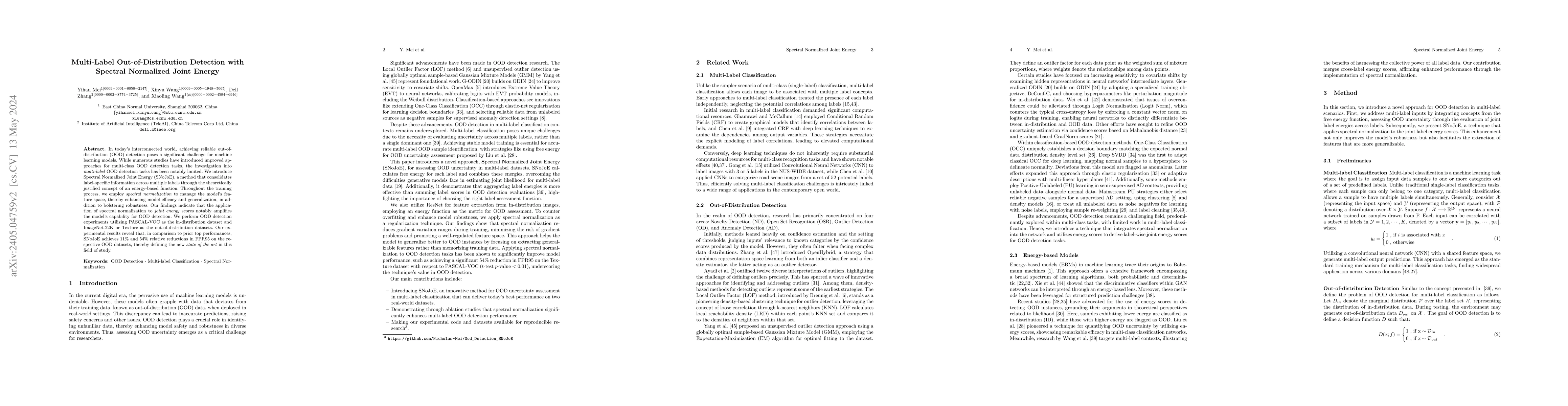 Thumbnail for Multi-Label Out-of-Distribution Detection with Spectral Normalized Joint
  Energy