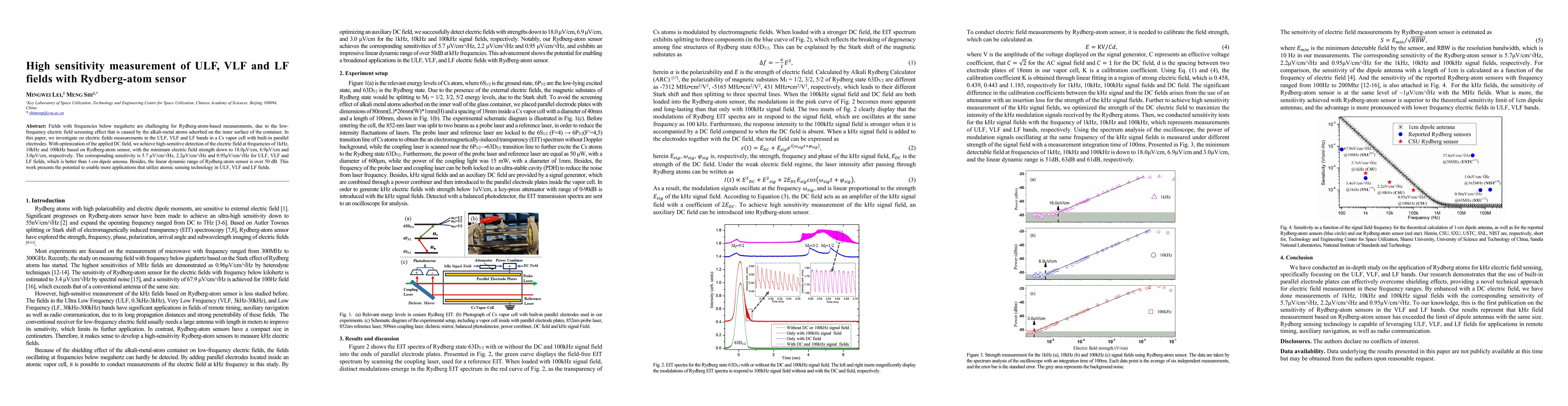 Thumbnail for High sensitivity measurement of ULF, VLF and LF fields with Rydberg-atom
  sensor