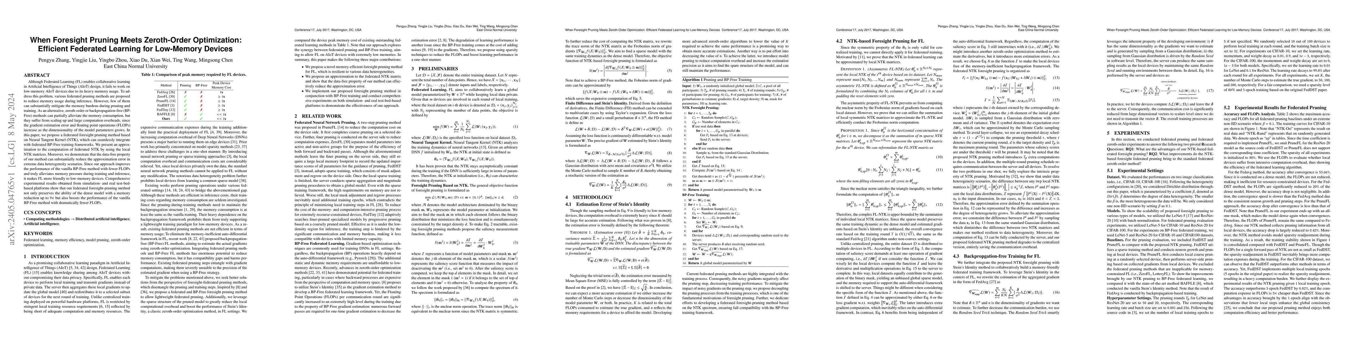 Thumbnail for When Foresight Pruning Meets Zeroth-Order Optimization: Efficient
  Federated Learning for Low-Memory Devices
