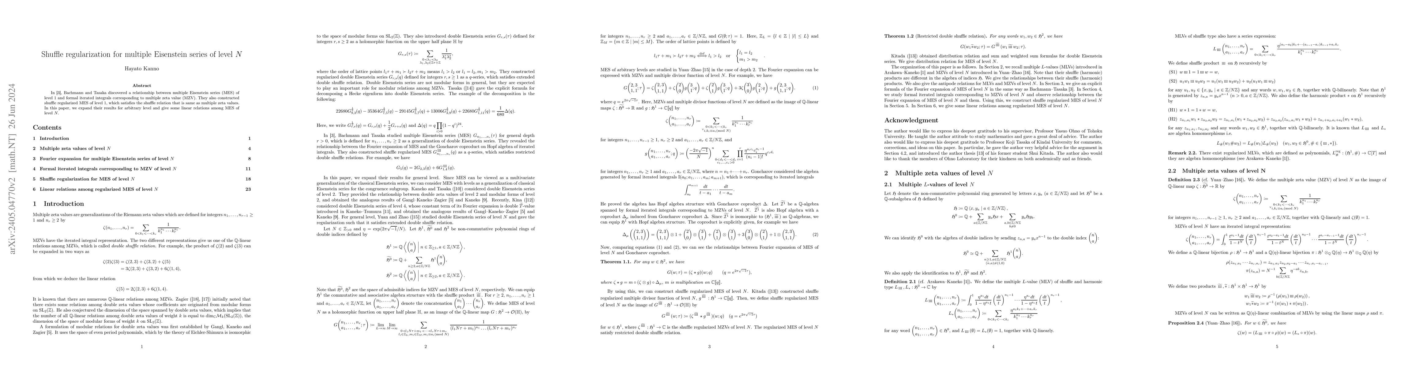 Thumbnail for Shuffle regularization for multiple Eisenstein series of level $N$
