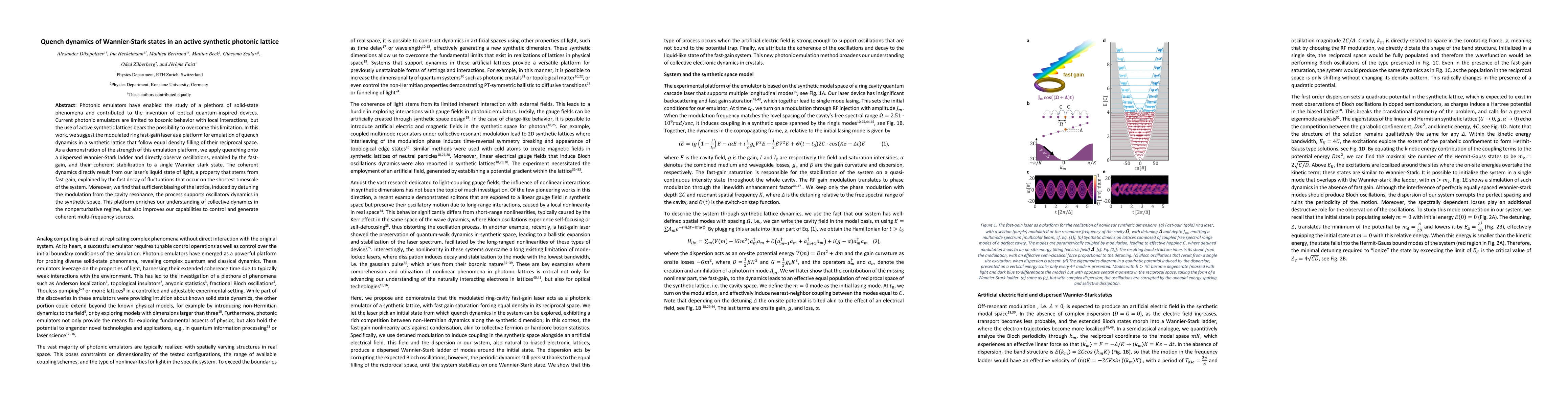 Thumbnail for Quench dynamics of Wannier-Stark states in an active synthetic photonic
  lattice