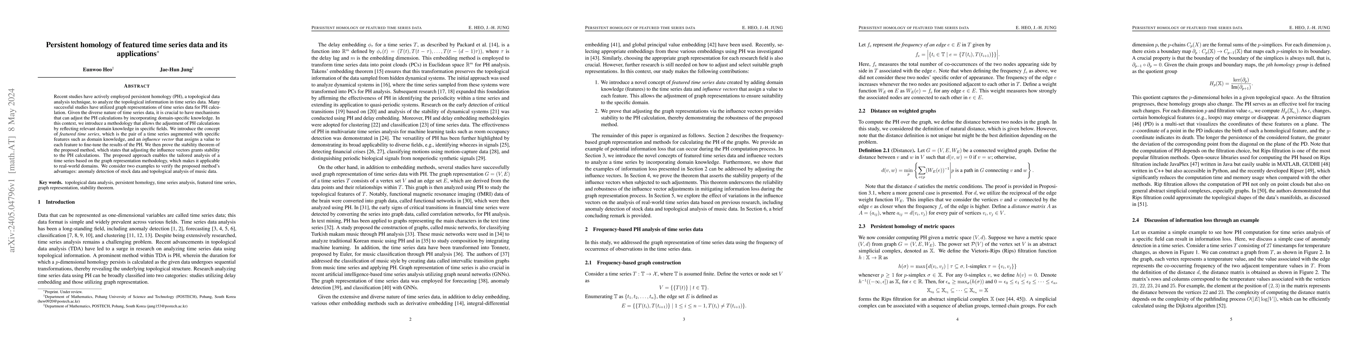 Thumbnail for Persistent homology of featured time series data and its applications