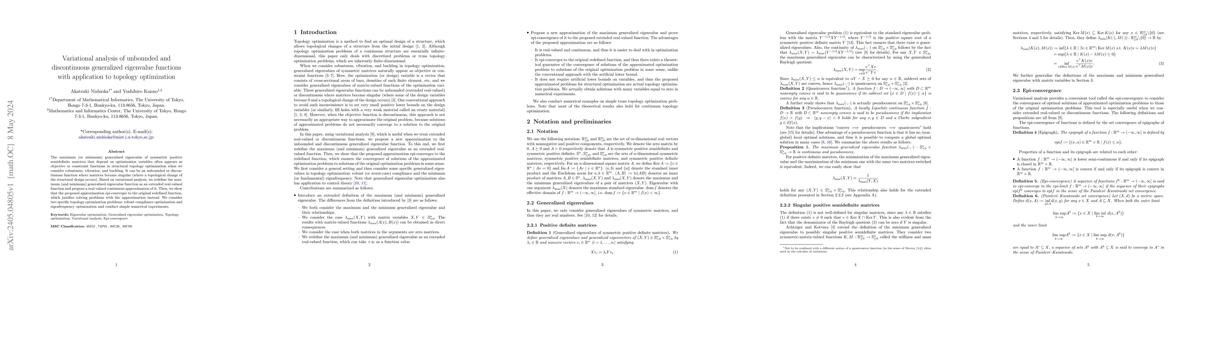 Thumbnail for Variational analysis of unbounded and discontinuous generalized
  eigenvalue functions with application to topology optimization