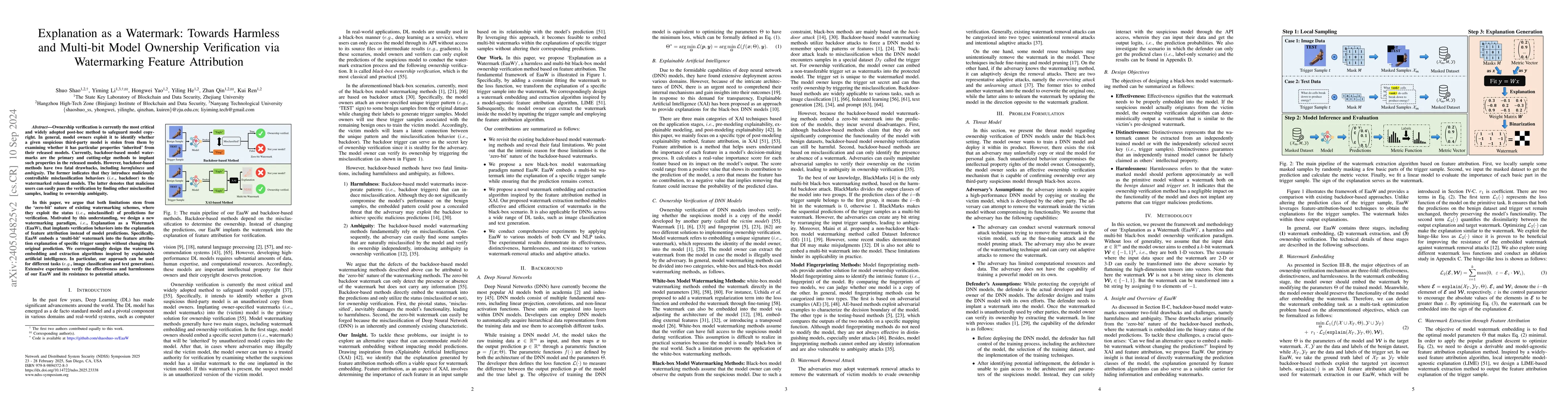 Thumbnail for Explanation as a Watermark: Towards Harmless and Multi-bit Model
  Ownership Verification via Watermarking Feature Attribution