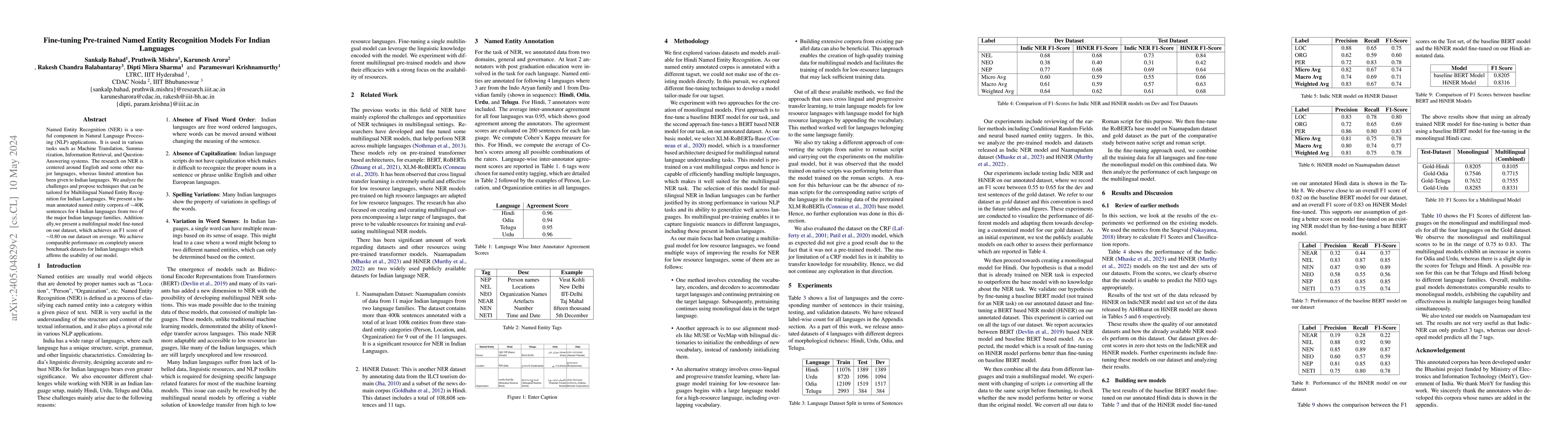 Thumbnail for Fine-tuning Pre-trained Named Entity Recognition Models For Indian
  Languages