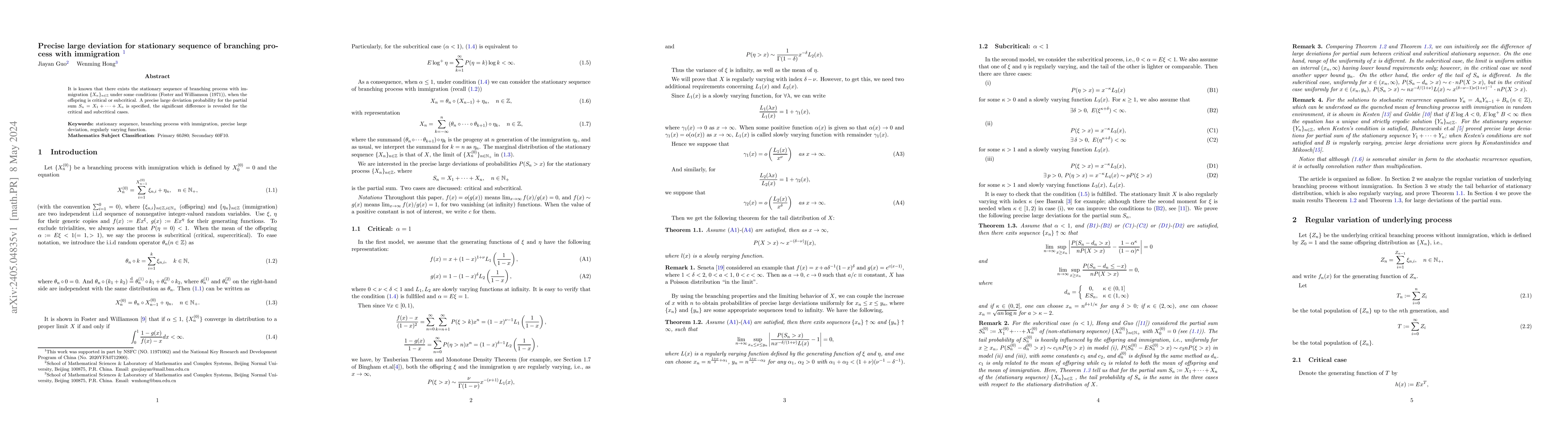 Thumbnail for Precise large deviation for stationary sequence of branching process
  with immigration