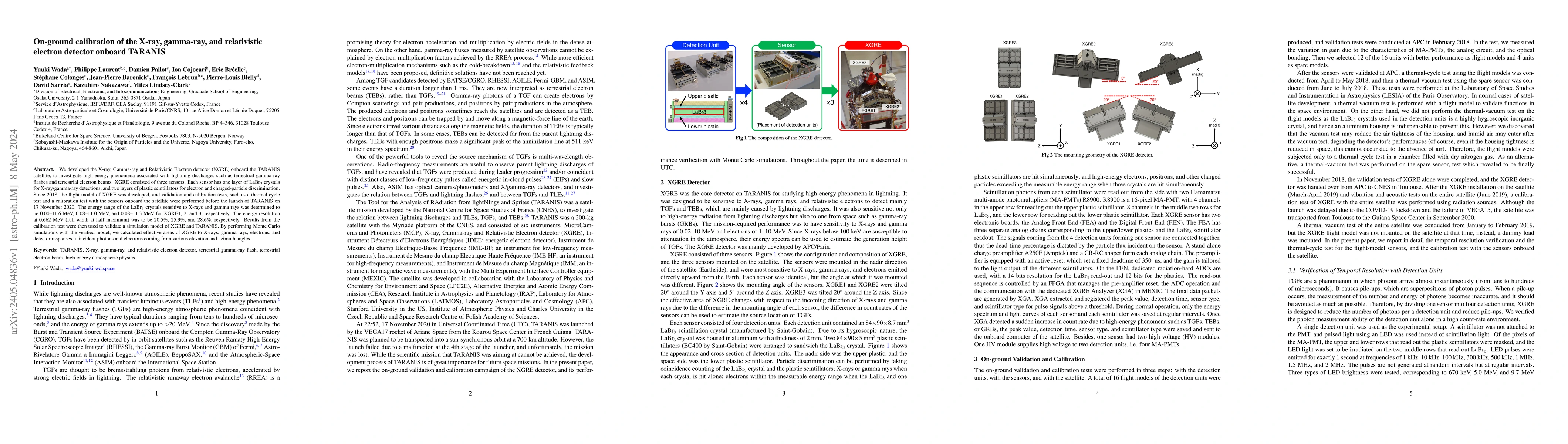 Thumbnail for On-ground calibration of the X-ray, gamma-ray, and relativistic electron
  detector onboard TARANIS