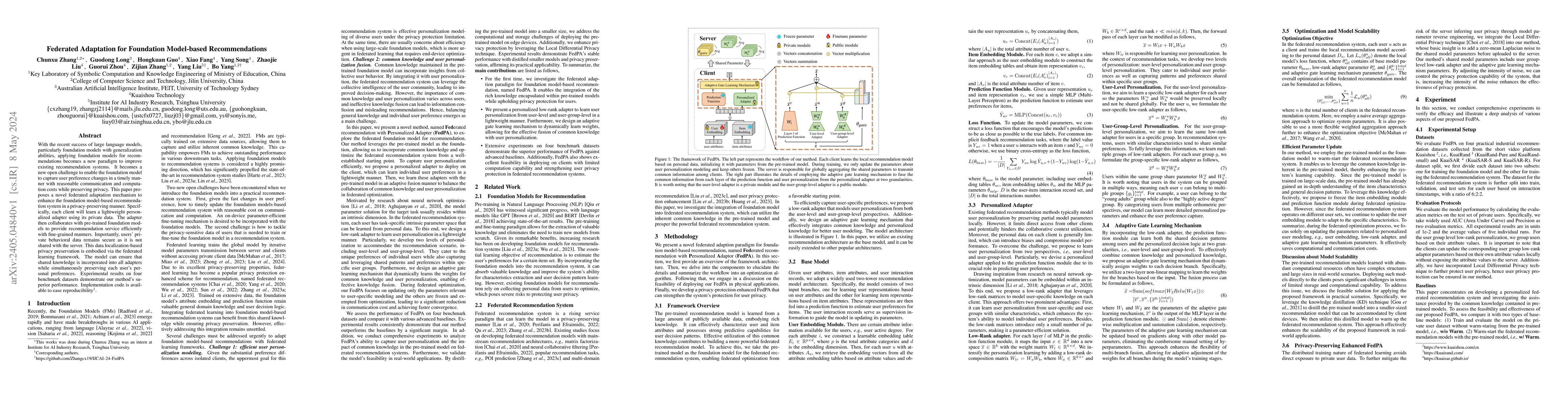 Thumbnail for Federated Adaptation for Foundation Model-based Recommendations