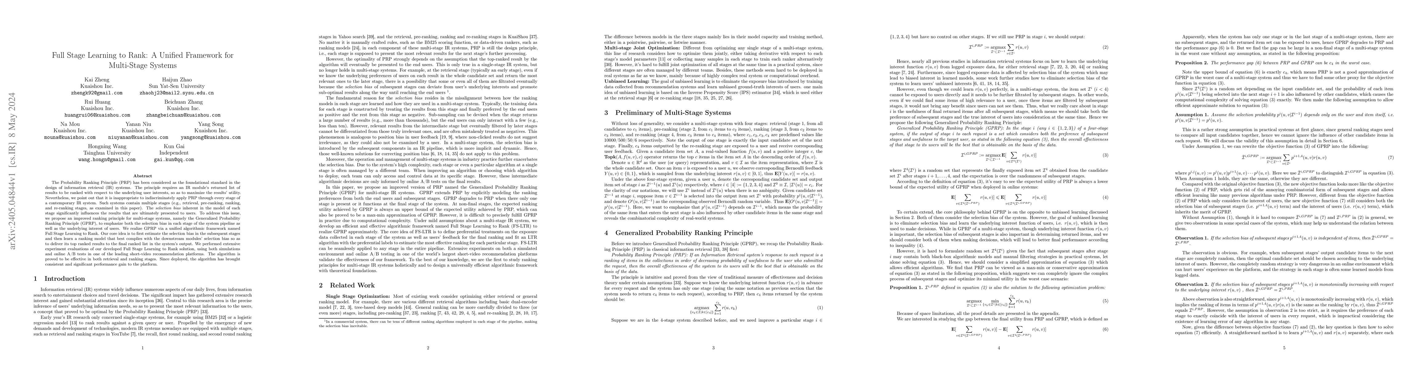 Thumbnail for Full Stage Learning to Rank: A Unified Framework for Multi-Stage Systems