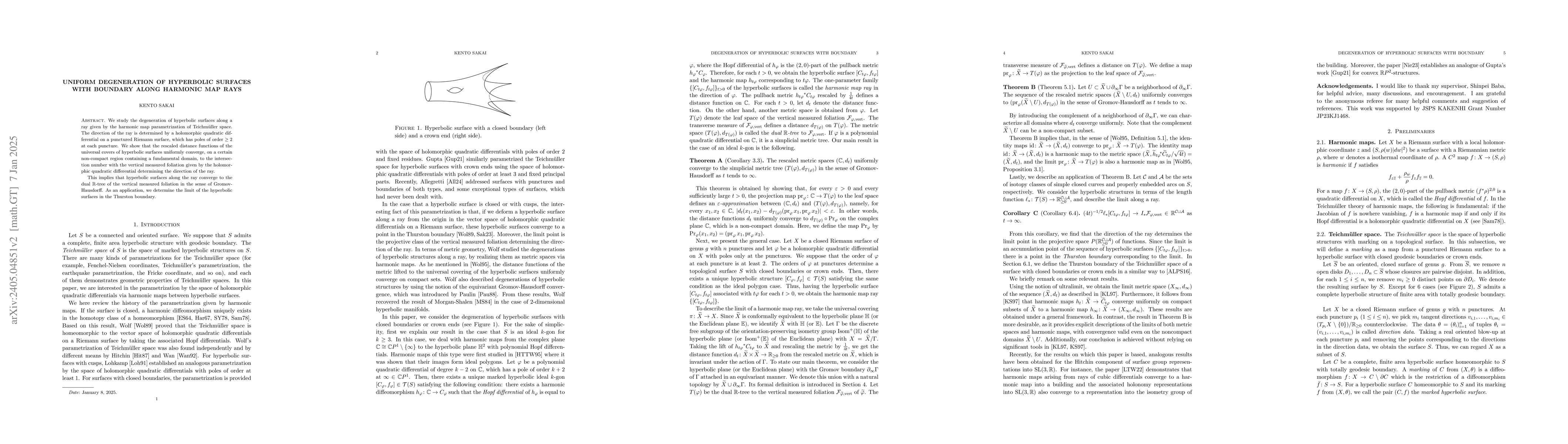 Thumbnail for Uniform degeneration of hyperbolic surfaces with boundary along harmonic
  map rays