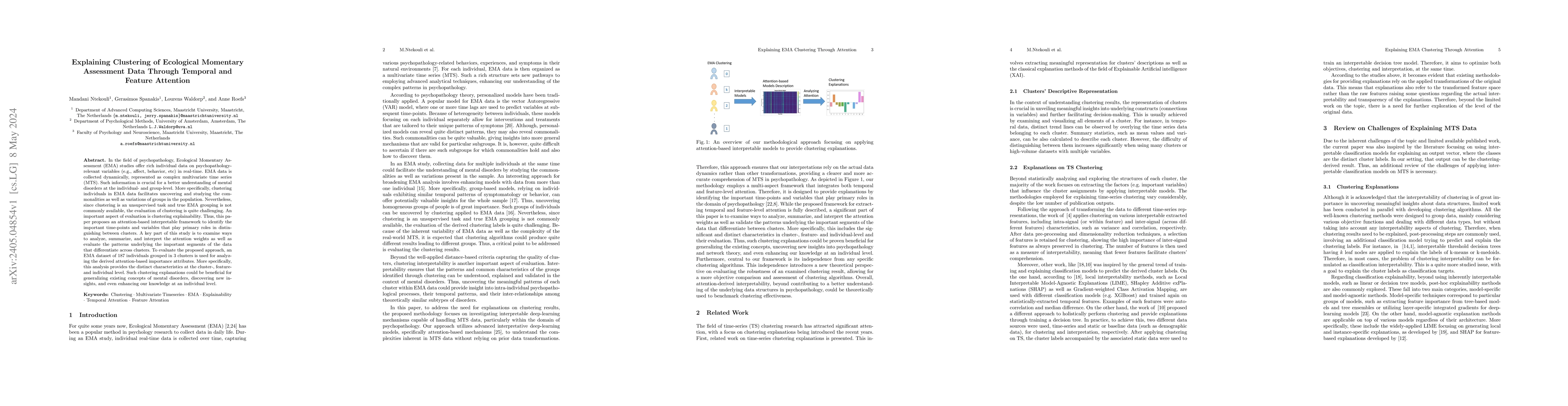 Thumbnail for Explaining Clustering of Ecological Momentary Assessment Data Through
  Temporal and Feature Attention