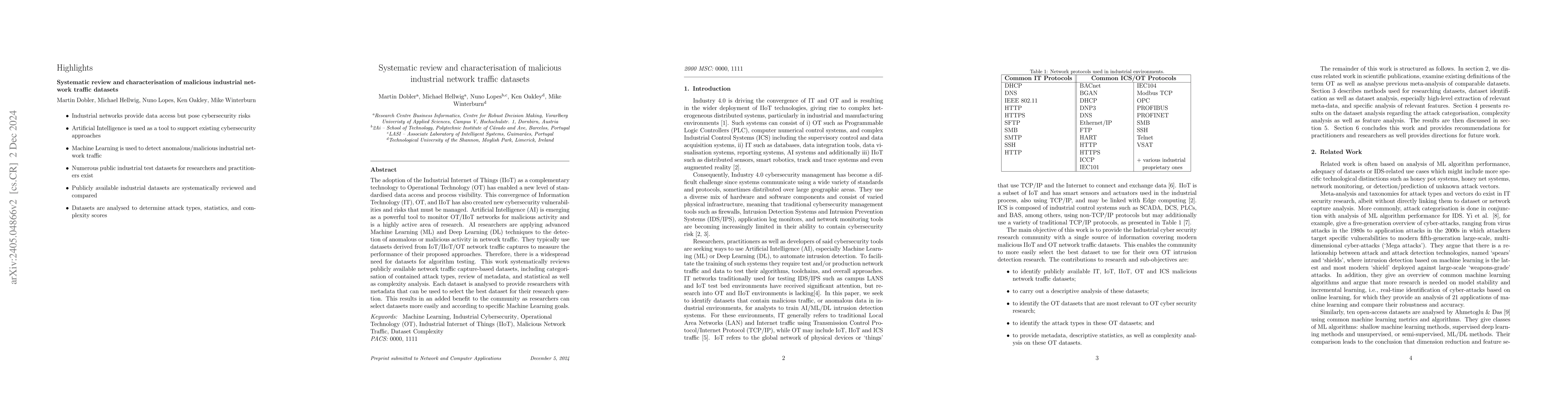 Thumbnail for Systematic review, analysis, and characterisation of malicious
  industrial network traffic datasets for aiding Machine Learning algorithm
  performance testing