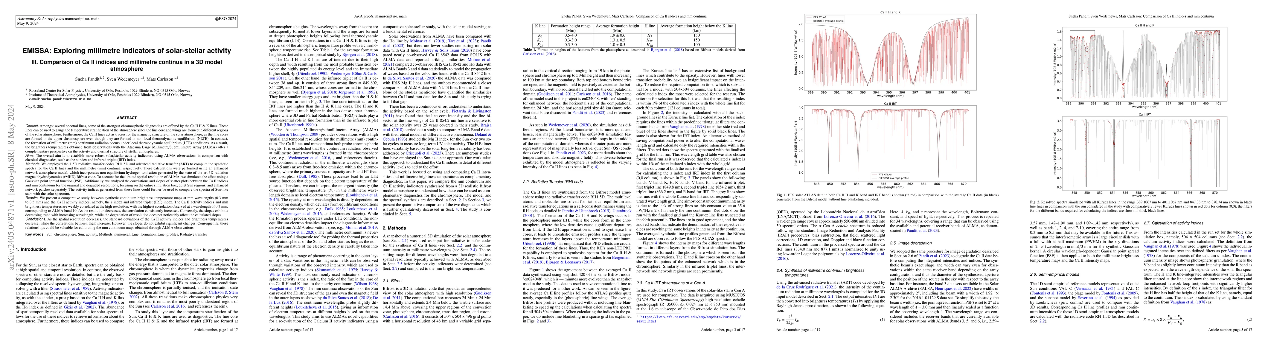 Thumbnail for EMISSA: Exploring millimetre indicators of solar-stellar activity III.
  Comparison of Ca II indices and millimetre continua in a 3D model atmosphere