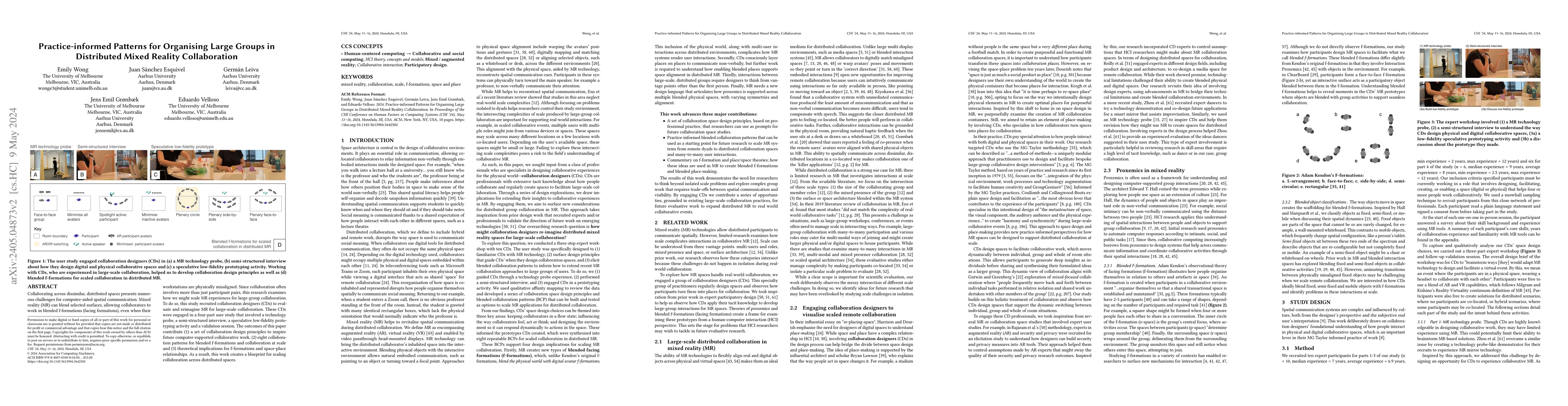 Thumbnail for Practice-informed Patterns for Organising Large Groups in Distributed
  Mixed Reality Collaboration