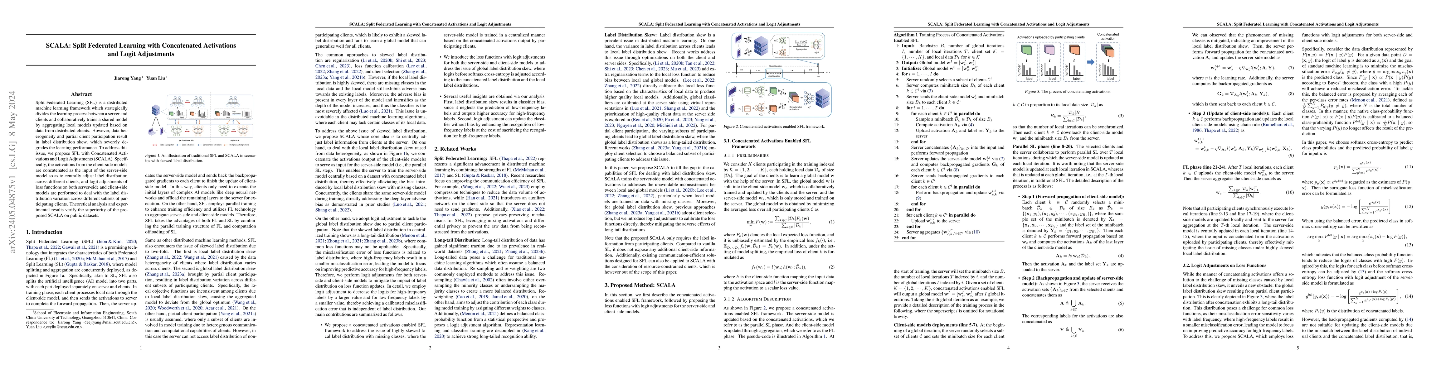 Thumbnail for SCALA: Split Federated Learning with Concatenated Activations and Logit
  Adjustments