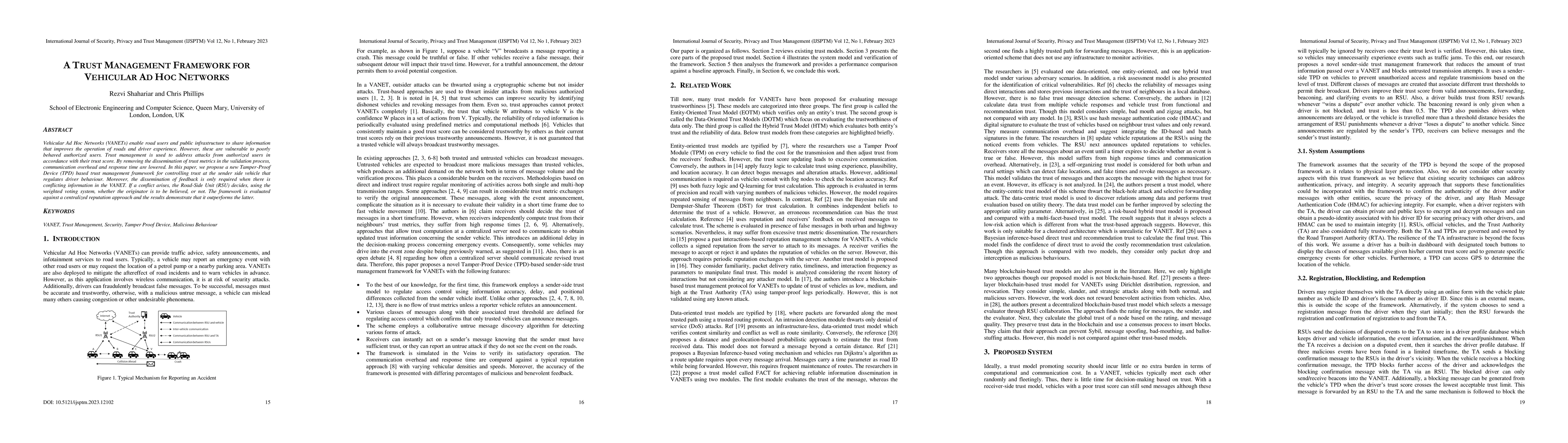 Thumbnail for A trust management framework for vehicular ad hoc networks