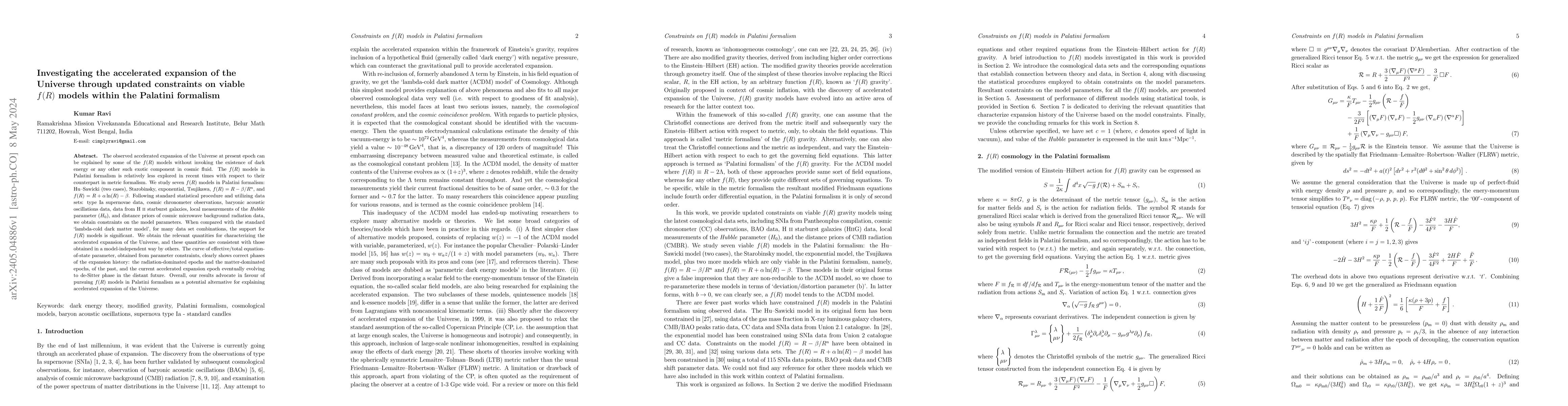 Thumbnail for Investigating the accelerated expansion of the Universe through updated
  constraints on viable $f(R)$ models within the Palatini formalism