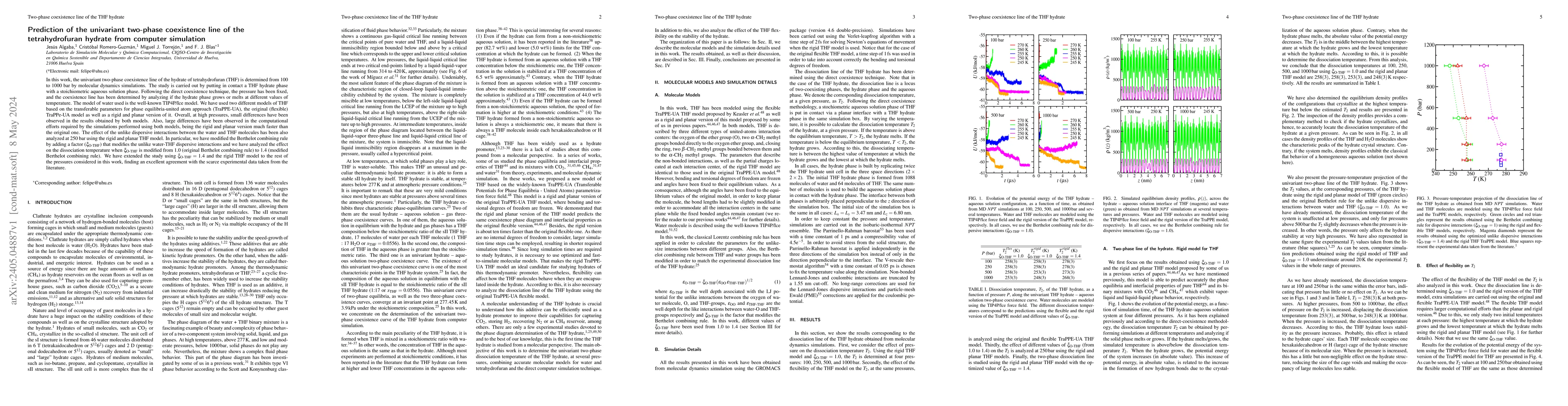 Thumbnail for Prediction of the univariant two-phase coexistence line of the
  tetrahydrofuran hydrate from computer simulation