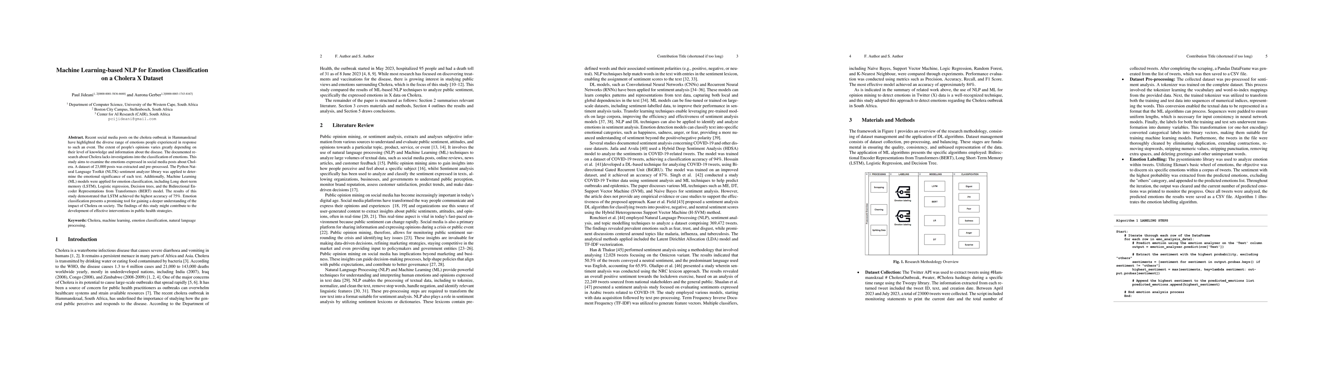 Thumbnail for Machine Learning-based NLP for Emotion Classification on a Cholera X
  Dataset