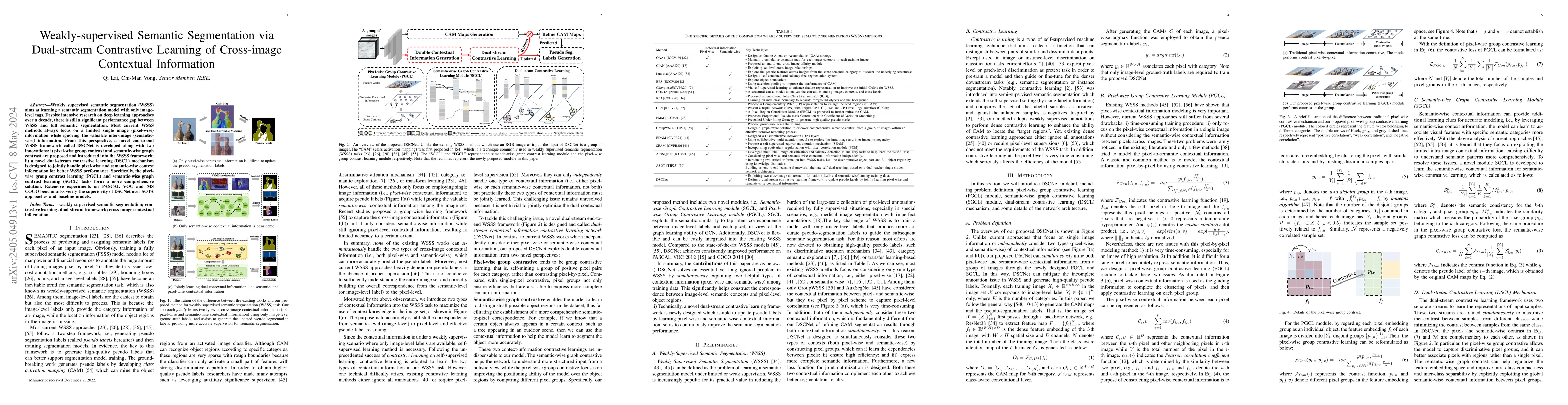 Thumbnail for Weakly-supervised Semantic Segmentation via Dual-stream Contrastive
  Learning of Cross-image Contextual Information