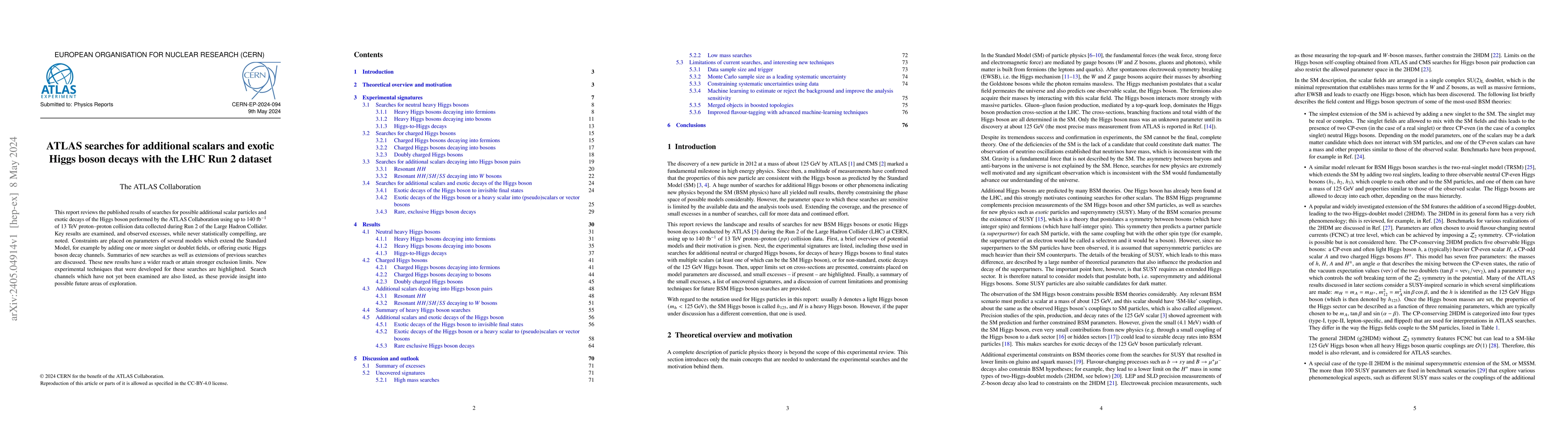 Thumbnail for ATLAS searches for additional scalars and exotic Higgs boson decays with
  the LHC Run 2 dataset