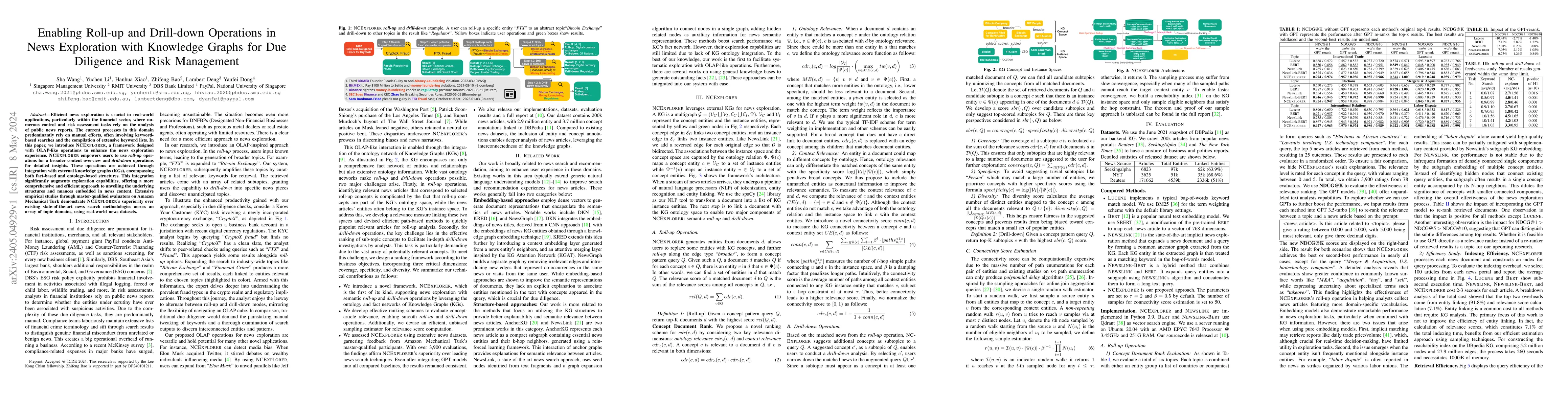 Thumbnail for Enabling Roll-up and Drill-down Operations in News Exploration with
  Knowledge Graphs for Due Diligence and Risk Management