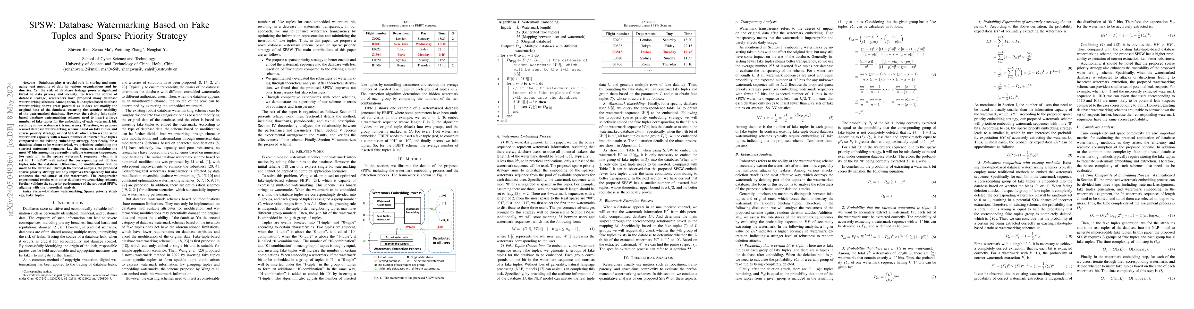 Thumbnail for SPSW: Database Watermarking Based on Fake Tuples and Sparse Priority
  Strategy