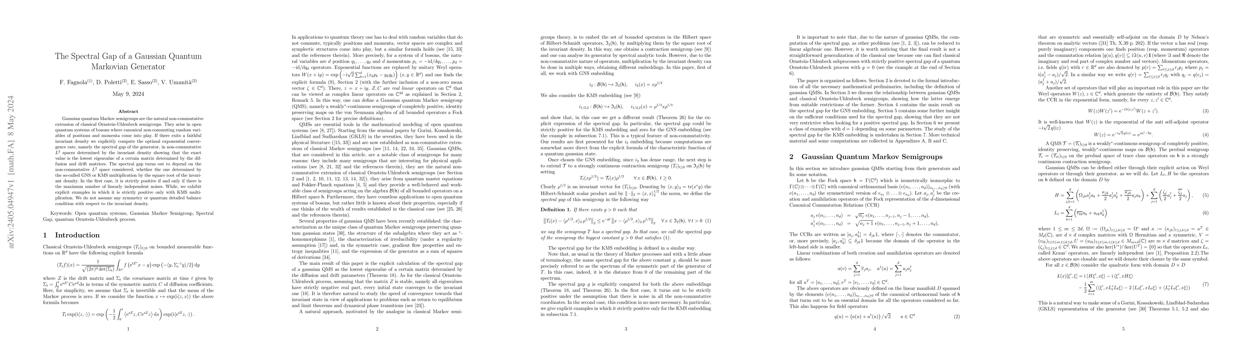 Thumbnail for The Spectral Gap of a Gaussian Quantum Markovian Generator