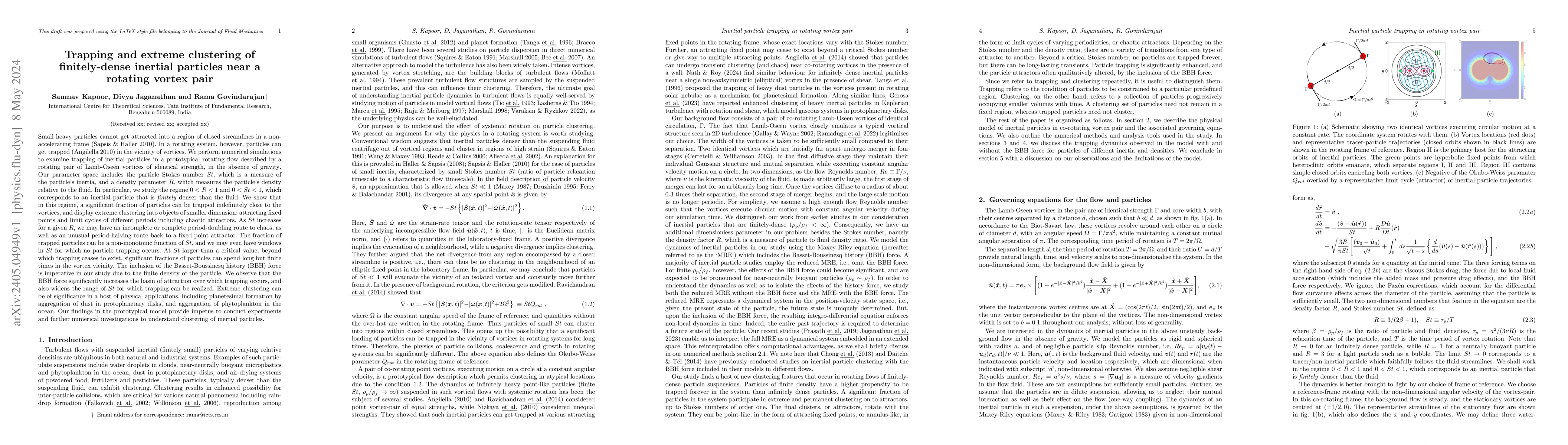 Thumbnail for Trapping and extreme clustering of finitely-dense inertial particles
  near a rotating vortex pair