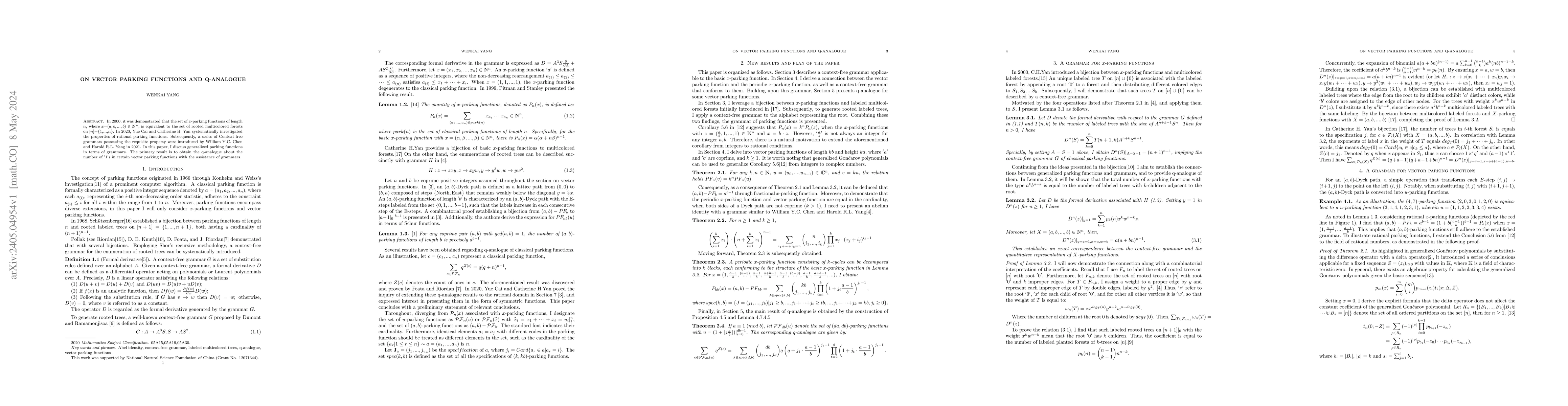 Thumbnail for On vector parking functions and q-analogue