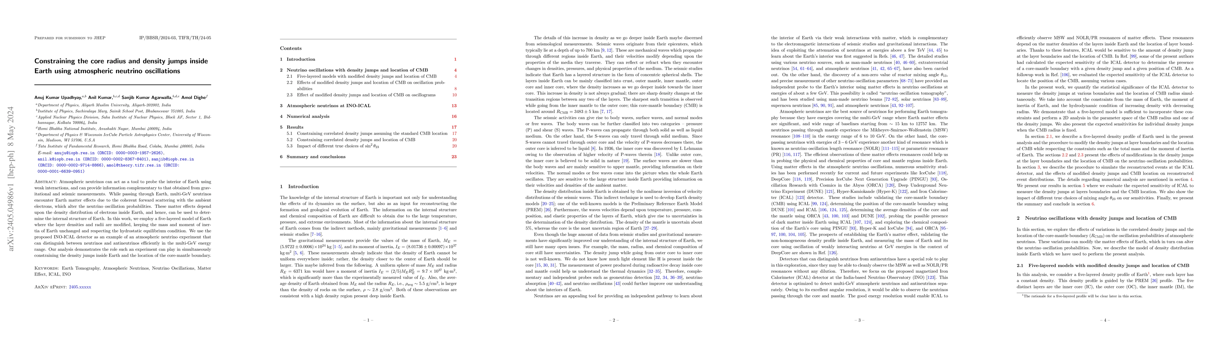 Thumbnail for Constraining the core radius and density jumps inside Earth using
  atmospheric neutrino oscillations