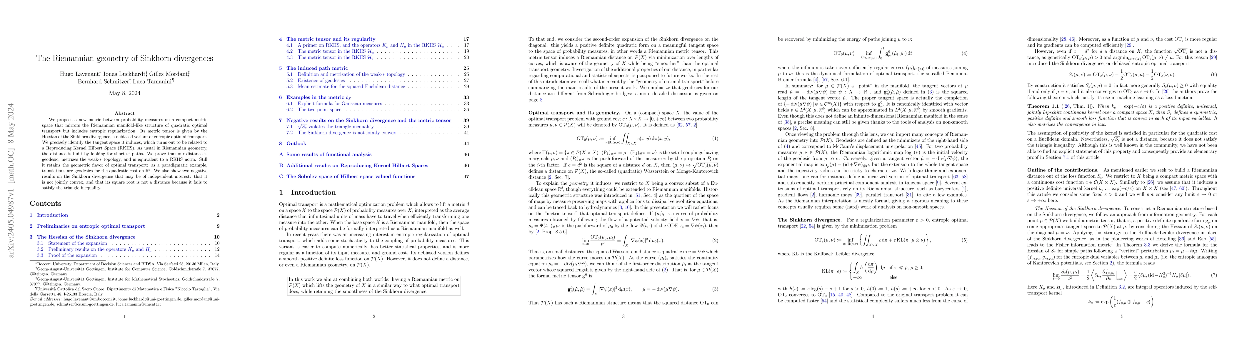 Thumbnail for The Riemannian geometry of Sinkhorn divergences
