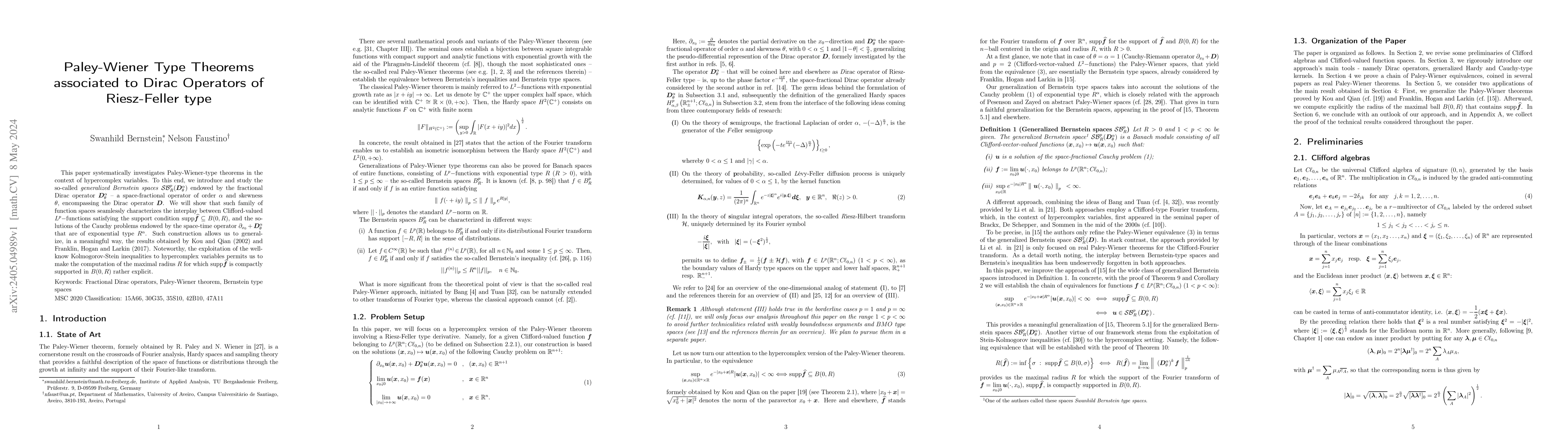 Thumbnail for Paley-Wiener Type Theorems associated to Dirac Operators of Riesz-Feller
  type