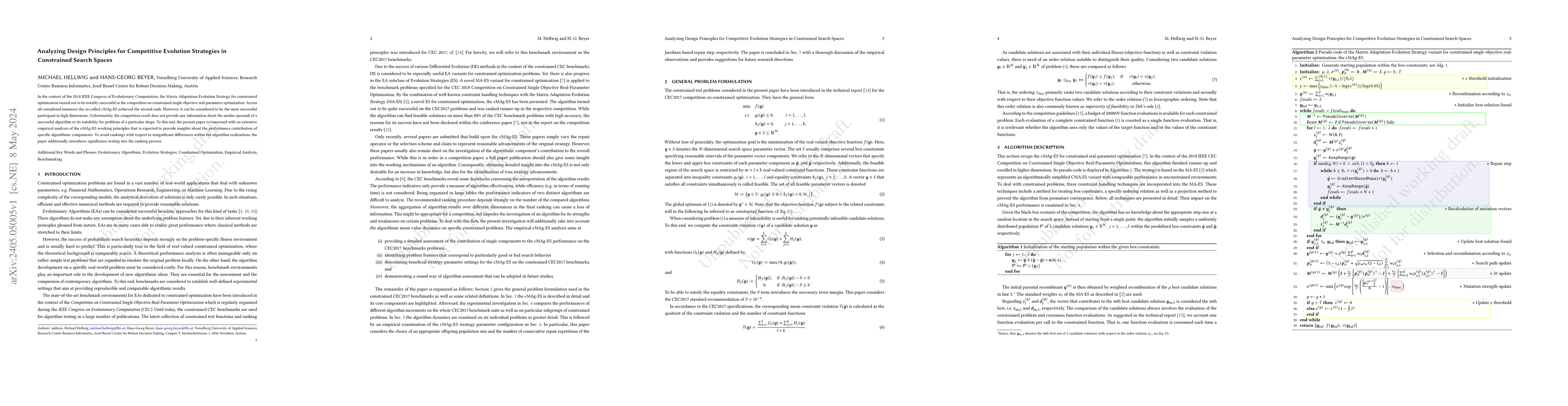 Thumbnail for Analyzing design principles for competitive evolution strategies in
  constrained search spaces