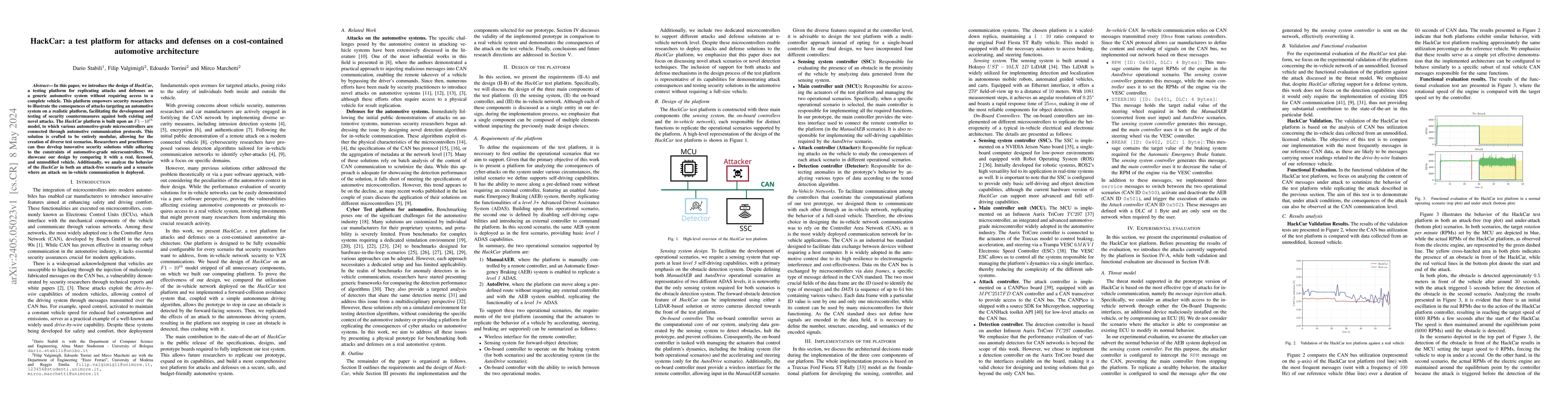 Thumbnail for HackCar: a test platform for attacks and defenses on a cost-contained
  automotive architecture