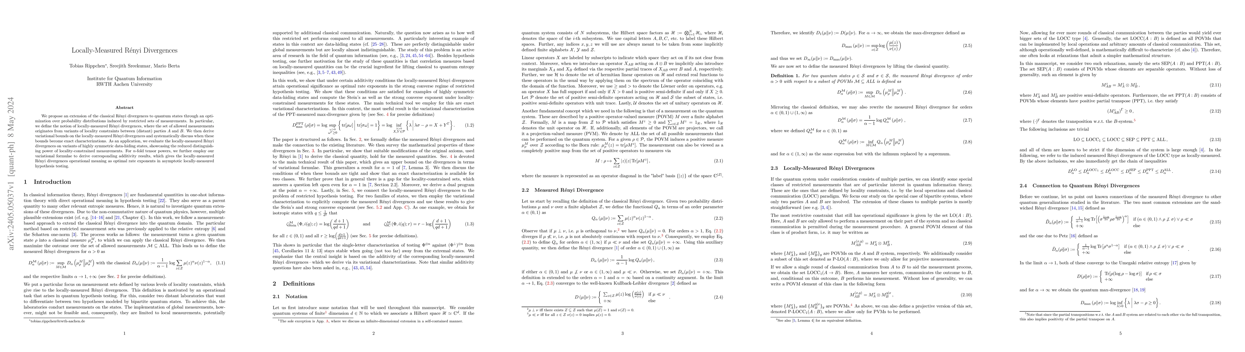 Thumbnail for Locally-Measured R\'enyi Divergences