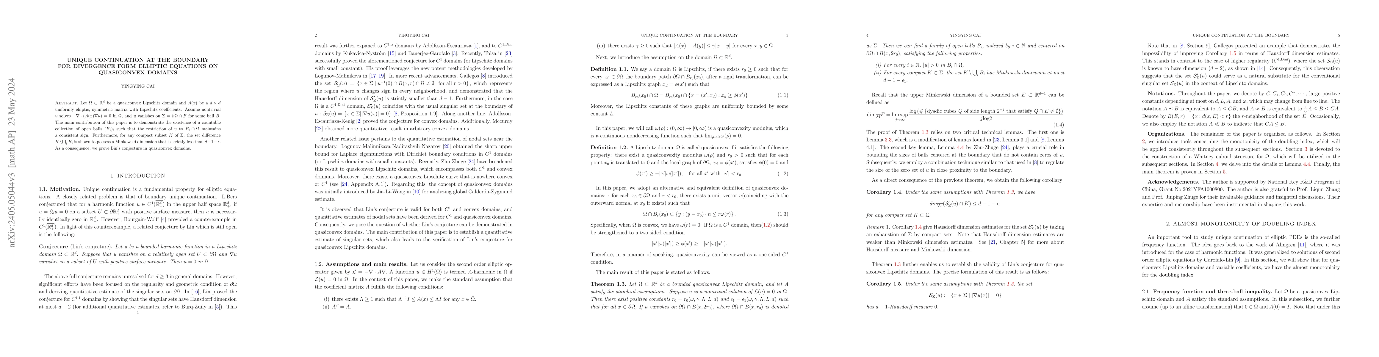 Thumbnail for Unique continuation at the boundary for divergence form elliptic
  equations on quasiconvex domains